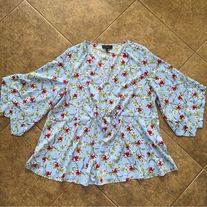 Lane Bryant V-Neck - Bell Sleeve - Floral Blouse